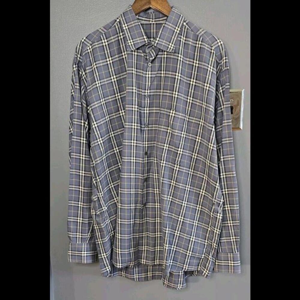 Burberry London Novacheck Shirt Men's XL Long Sleeve Gray